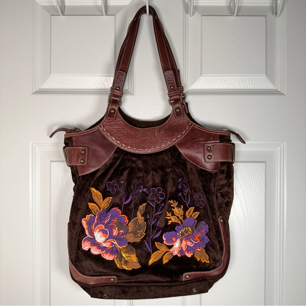 Velvet Brown Shoulder Bag with Green Satin Lining
